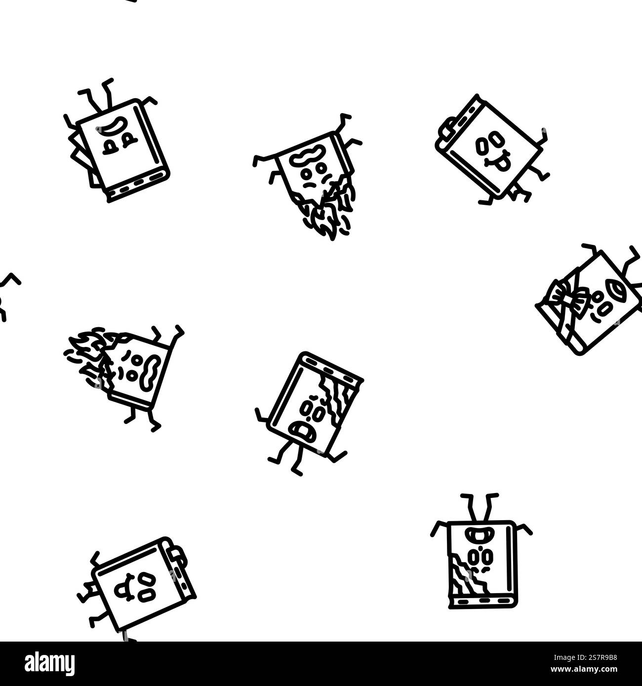 illustrazione a linee sottili con motivo uniforme del vettore scolastico dei caratteri del libro. vettore di pattern senza cuciture per la scuola dei personaggi del libro Illustrazione Vettoriale