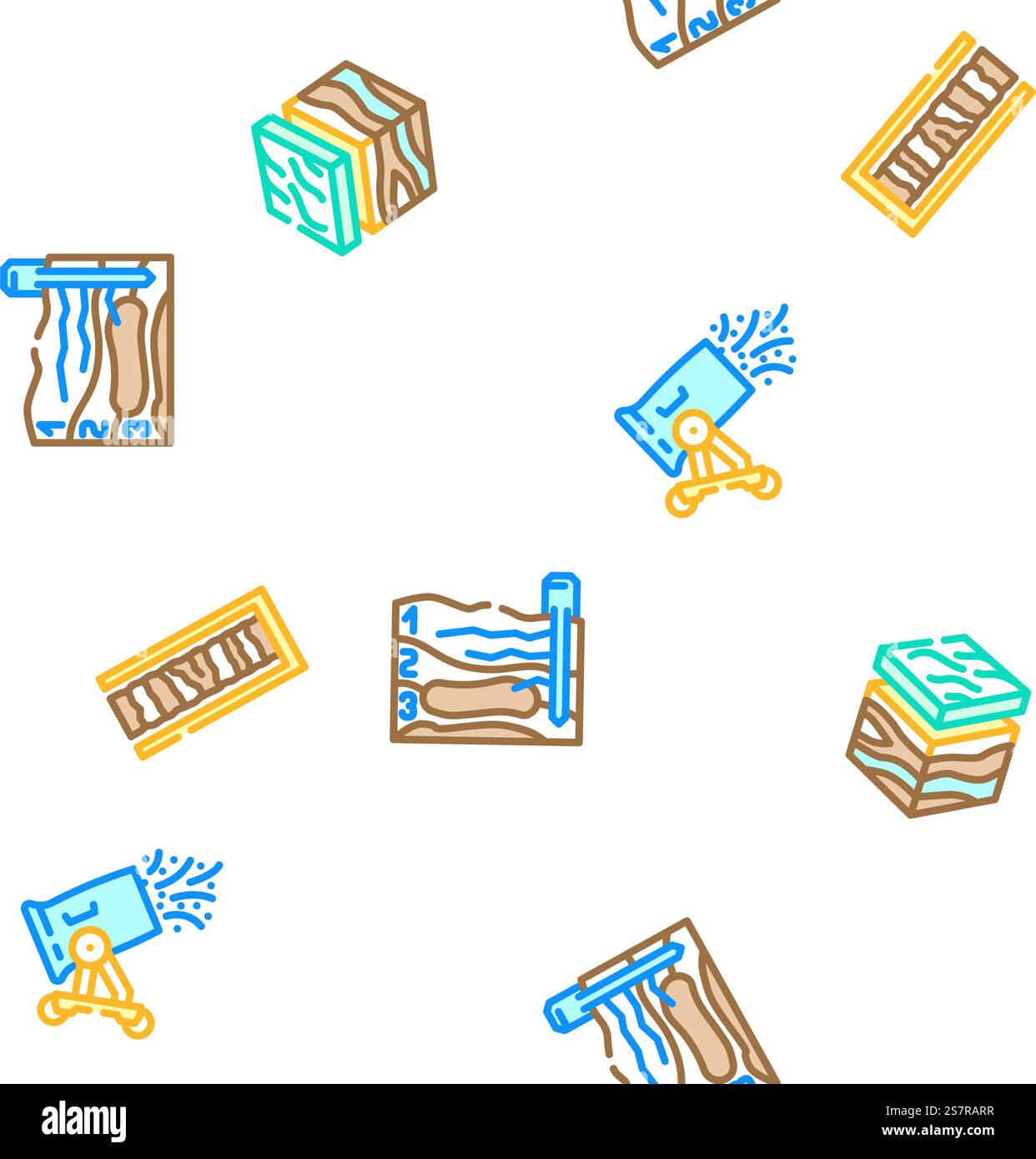 illustrazione a linee sottili con motivo vettoriale senza cuciture per ingegneri minerari. vettore di pattern senza cuciture per l'industria mineraria Illustrazione Vettoriale