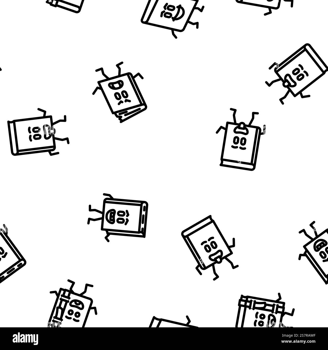 illustrazione a linee sottili con motivo uniforme del vettore scolastico dei caratteri del libro. vettore di pattern senza cuciture per la scuola dei personaggi del libro Illustrazione Vettoriale