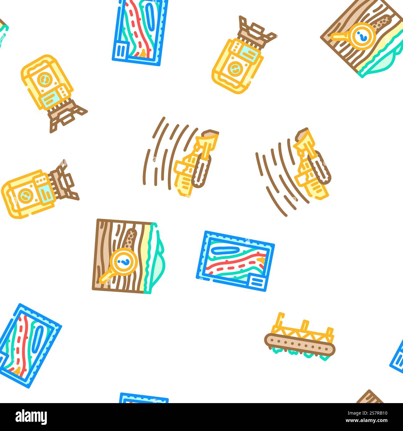 illustrazione a linee sottili con motivo vettoriale senza cuciture per ingegneri minerari. vettore di pattern senza cuciture per l'industria mineraria Illustrazione Vettoriale