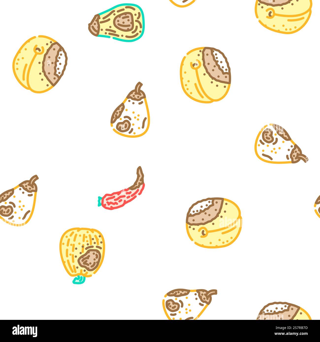 illustrazione a linee sottili del vettore dei rifiuti alimentari. vettore di pattern senza cuciture per rifiuti alimentari marcire Illustrazione Vettoriale