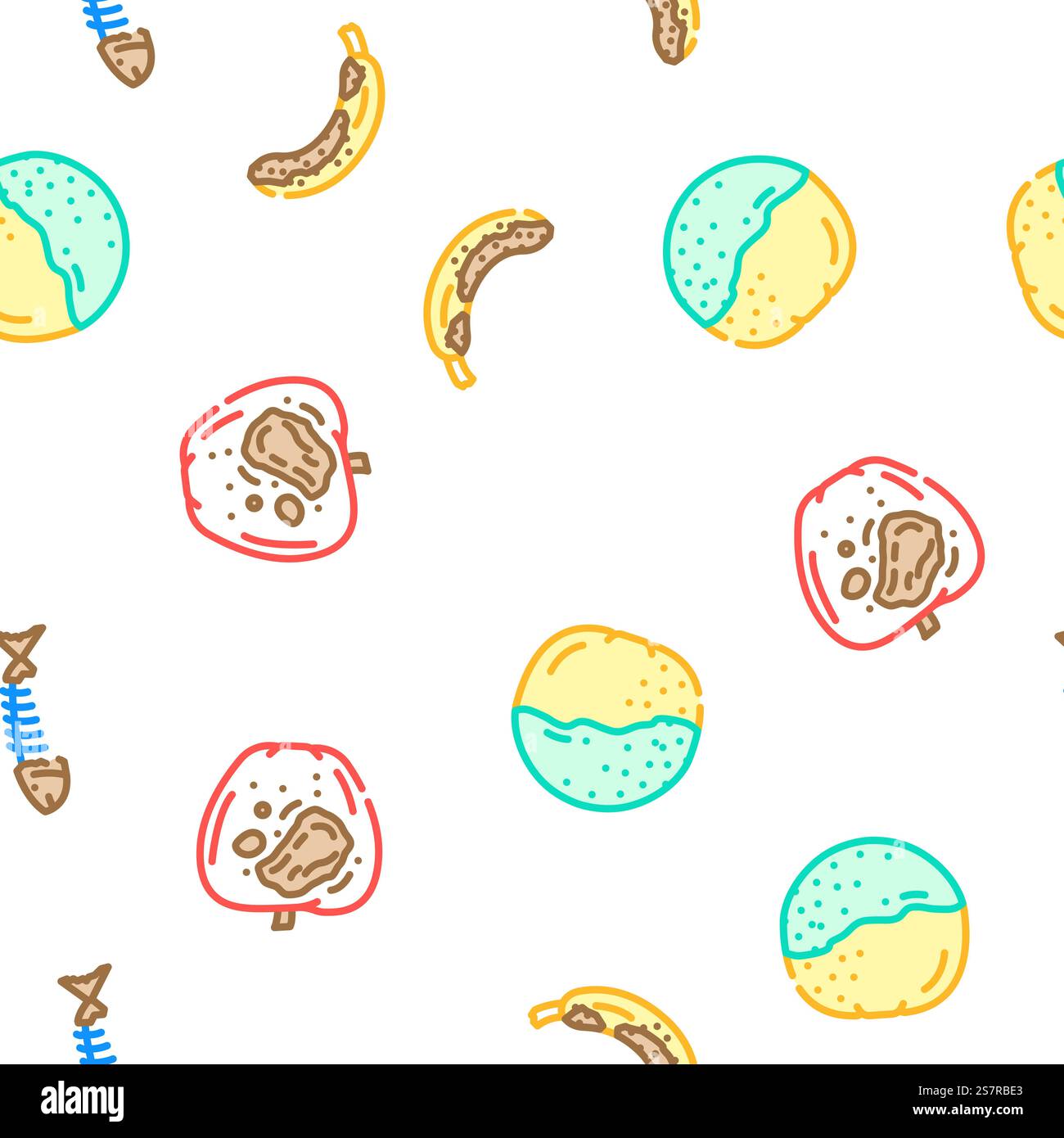 illustrazione a linee sottili del vettore dei rifiuti alimentari. vettore di pattern senza cuciture per rifiuti alimentari marcire Illustrazione Vettoriale