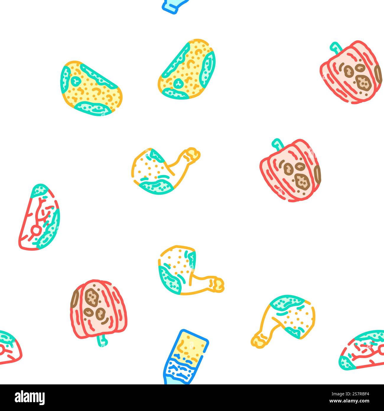 illustrazione a linee sottili del vettore dei rifiuti alimentari. vettore di pattern senza cuciture per rifiuti alimentari marcire Illustrazione Vettoriale