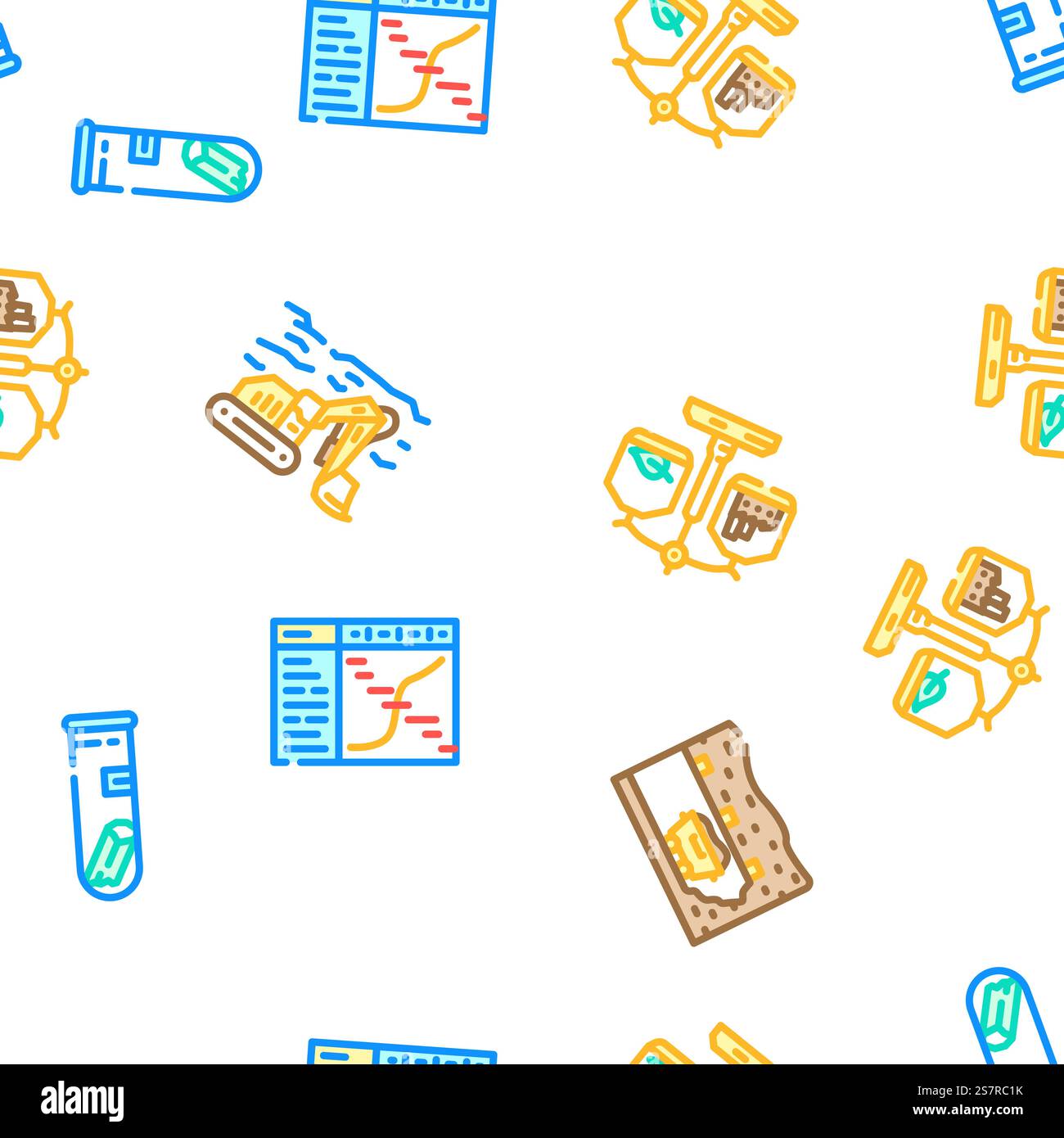 illustrazione a linee sottili con motivo vettoriale senza cuciture per ingegneri minerari. vettore di pattern senza cuciture per l'industria mineraria Illustrazione Vettoriale
