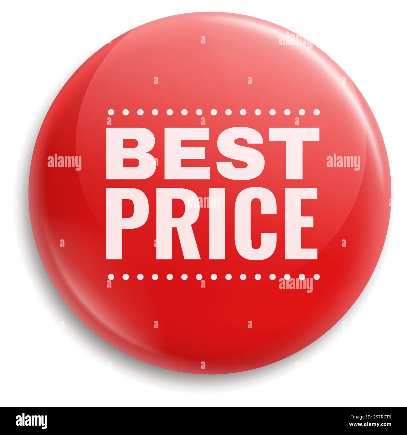 Badge rotondo rosso di miglior prezzo. Pulsante con perno in metallo isolato su sfondo bianco. Badge rotondo rosso di miglior prezzo. Pulsante con perno metallico Illustrazione Vettoriale