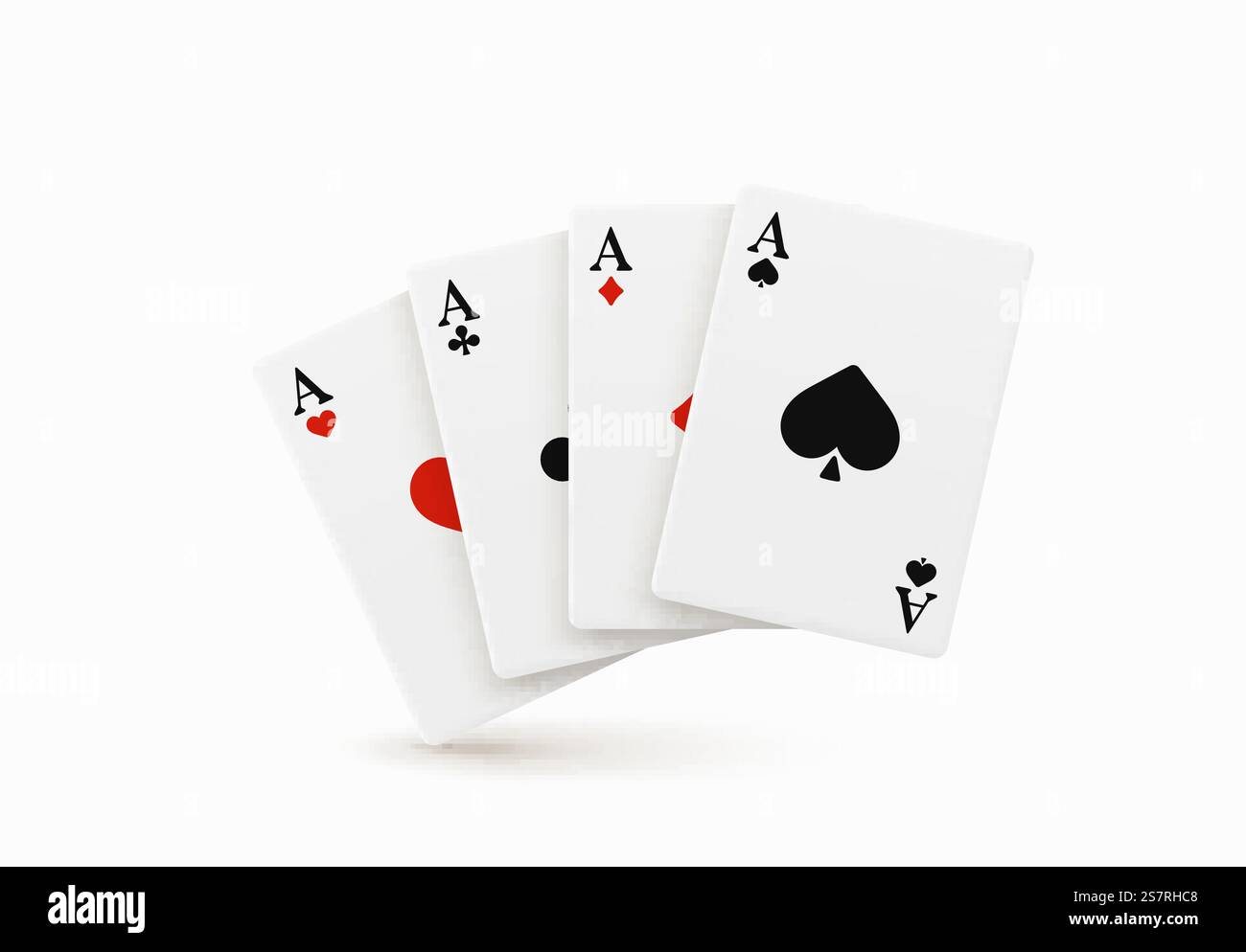 Design realistico con quattro assi a mano vincente. Giocare a poker. Set di quattro carte da gioco di tipo ACE. Combinazione di poker composta da quattro carte dello stesso valore kicker. Illustrazione vettoriale Illustrazione Vettoriale