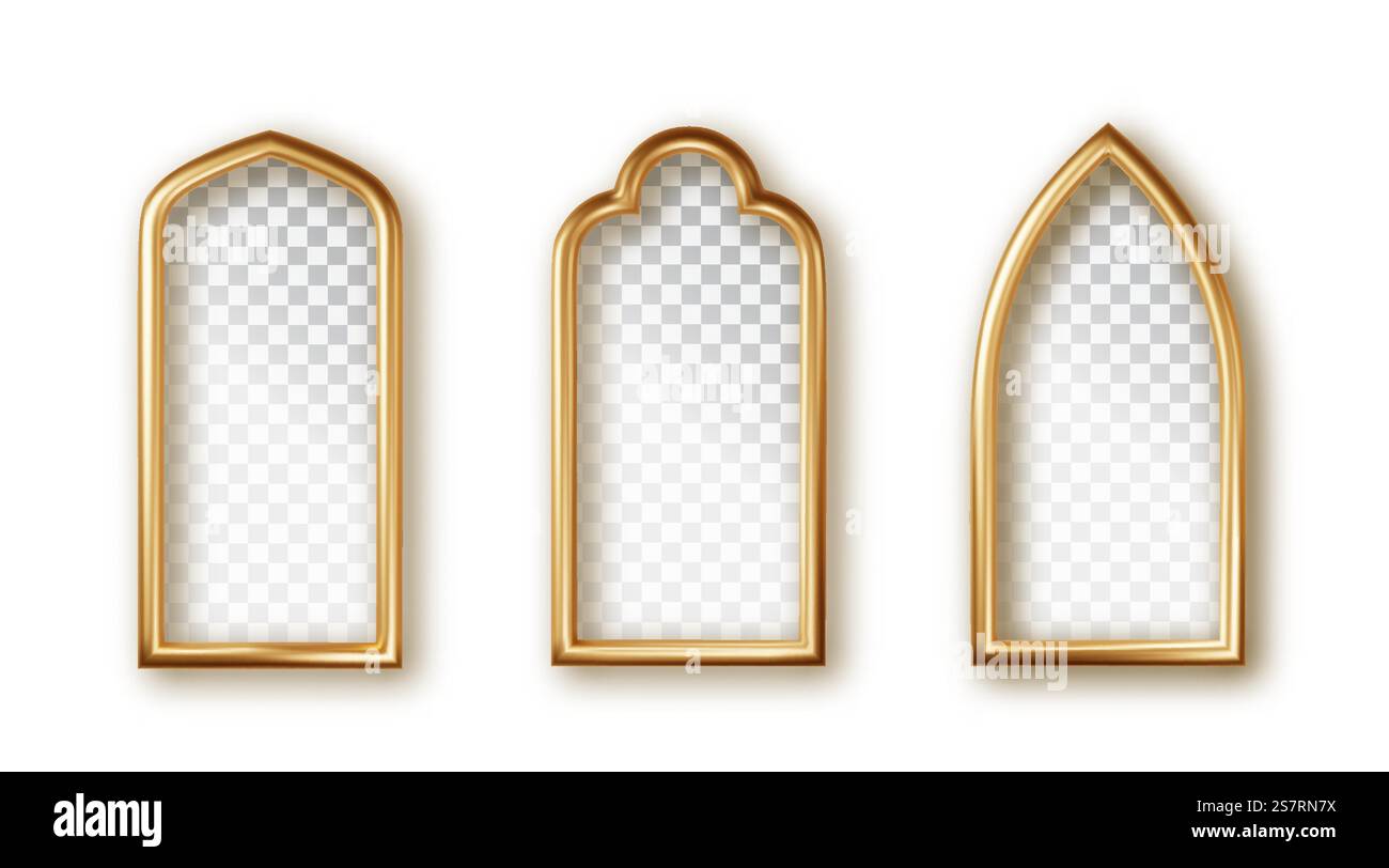 Cornici dorate realistiche in stile arabo isolate. Collezione di finestre e archi in stile orientale. Arco dorato arabo isolato. Cornici dorate realistiche in stile arabo isolate. Collezione di finestre e archi in stile orientale. Arco dorato arabo isolato Illustrazione Vettoriale