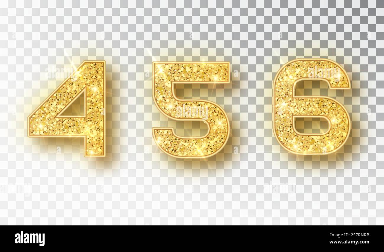 4,5,6 design tipografico glitter. Numeri Gold frizzanti Design del biglietto di auguri di buon anno. Motivo oro brillante. Illustrazione vettoriale. 4,5,6 design tipografico glitter. Numeri Gold frizzanti Design del biglietto di auguri di buon anno. Motivo oro brillante. Illustrazione vettoriale Illustrazione Vettoriale