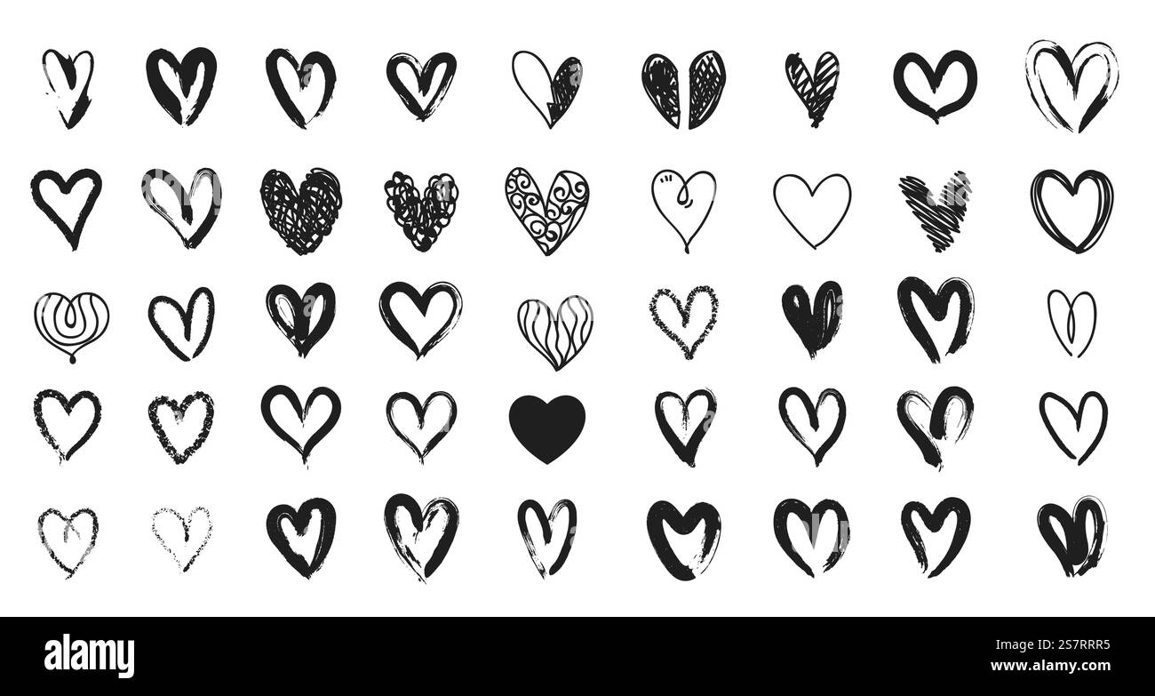 Disegno a mano con cuore nero. Icona adorabile doodle. illustrazione vettoriale Illustrazione Vettoriale