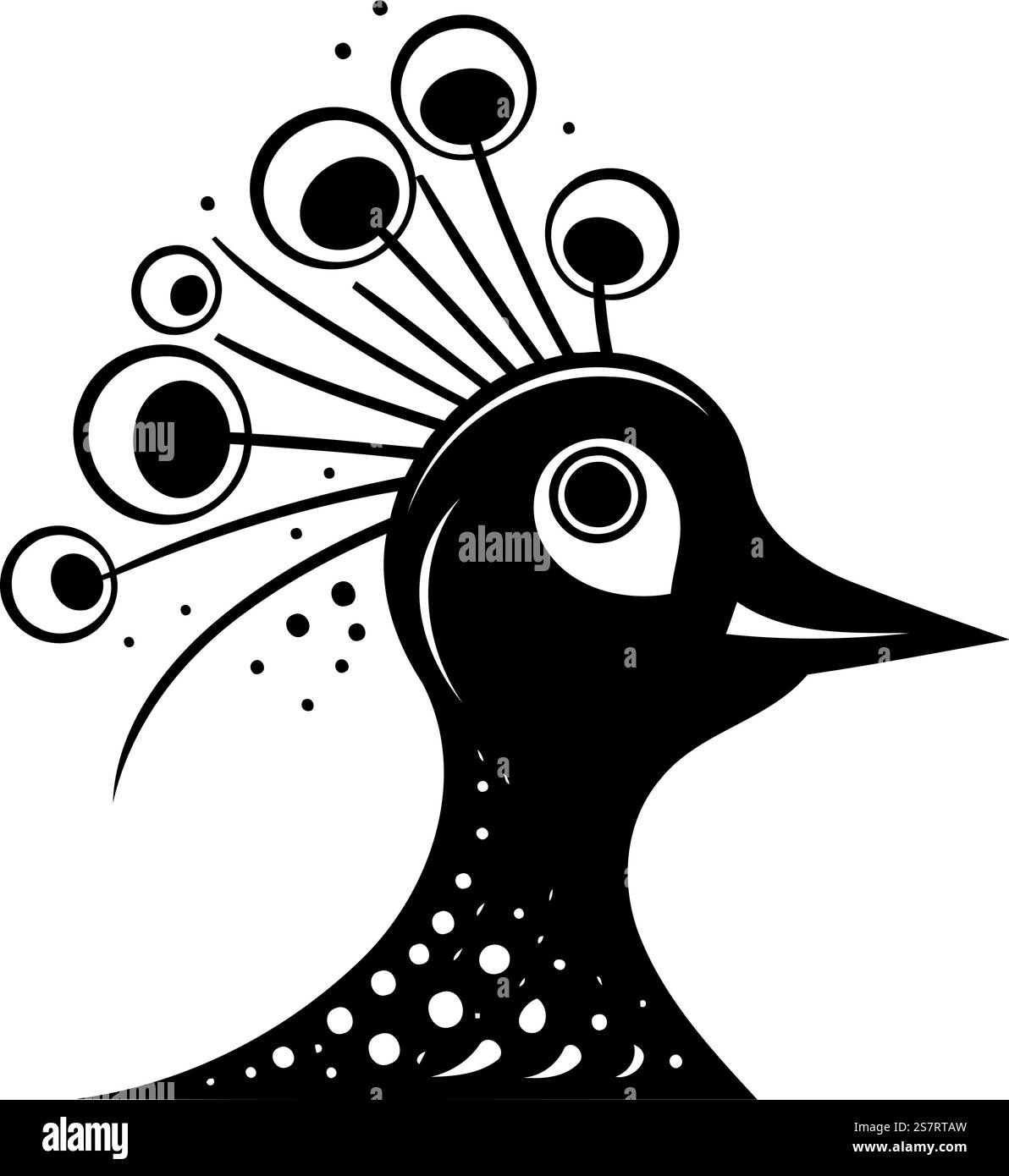 Peacock silhouette. Illustrazione vettoriale in bianco e nero per libri da colorare. Illustrazione Vettoriale