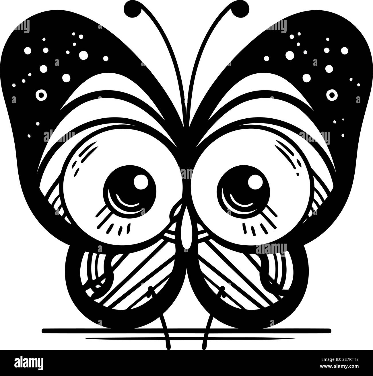 Farfalla con gli occhi grandi. Illustrazione vettoriale in bianco e nero. Illustrazione Vettoriale