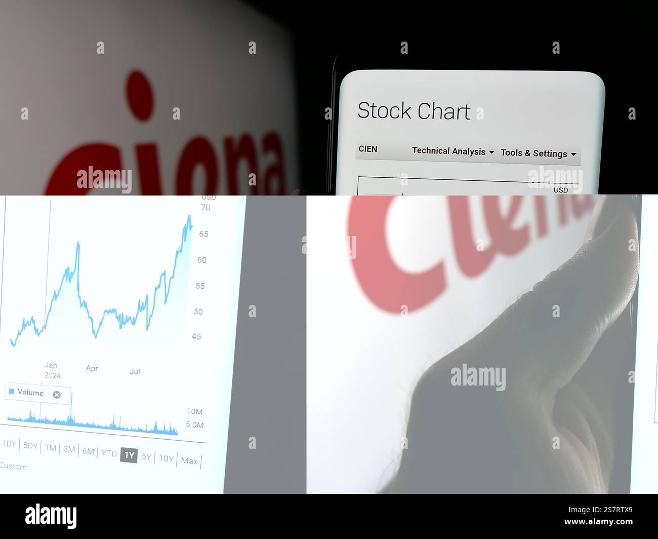 Germania. 18 ottobre 2024. In questa immagine, una persona ha in mano uno smartphone con sullo schermo la pagina Web della società statunitense di sistemi di rete Ciena Corporation con il logo. (Immagine di credito: © Timon Schneider/SOPA Images via ZUMA Press Wire) SOLO PER USO EDITORIALE! Non per USO commerciale! Foto Stock