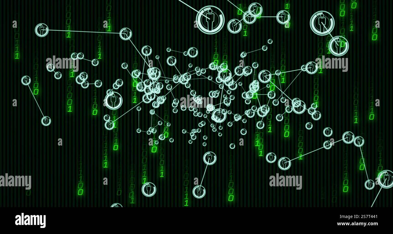 Immagine dell'elaborazione dei dati sulla rete di connessioni con icone Foto Stock