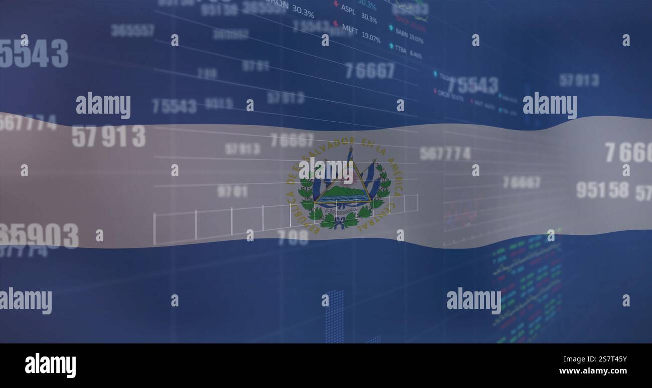 Immagine dell'elaborazione dei dati finanziari sulla bandiera di El salvador Foto Stock
