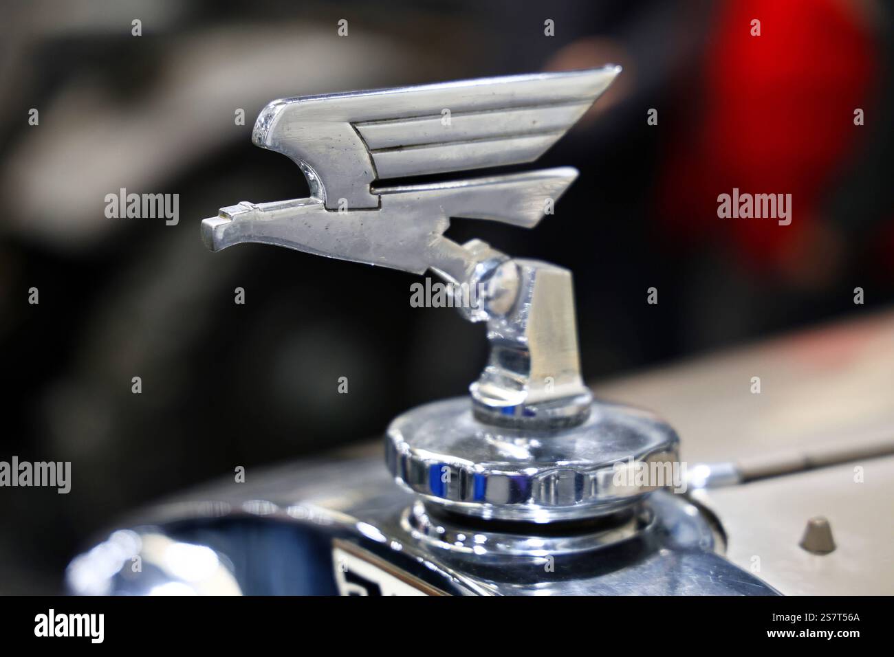 Oldtema Erfurt 18.01.2025, Erfurt, Messehalle, Oldtema, Oldtimer- und Teilemarkt - hier finden Oldtimerfreunde Teile fuer Fahrrad, Motorrad, Moped und Auto im Bild: Logo / Symbol / Kuehlerfigur eines Adler *** Oldtema Erfurt 18 01 2025, salone espositivo, Oldtema, auto d'epoca e motocicli e il simbolo del mercato delle biciclette d'epoca Foto Stock