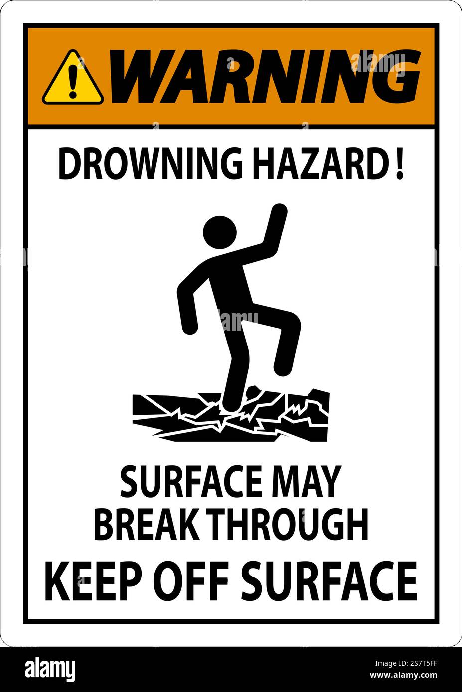 Cartello di avvertenza pericolo di annegamento - la superficie potrebbe rompersi, tenere lontano dalla superficie Illustrazione Vettoriale