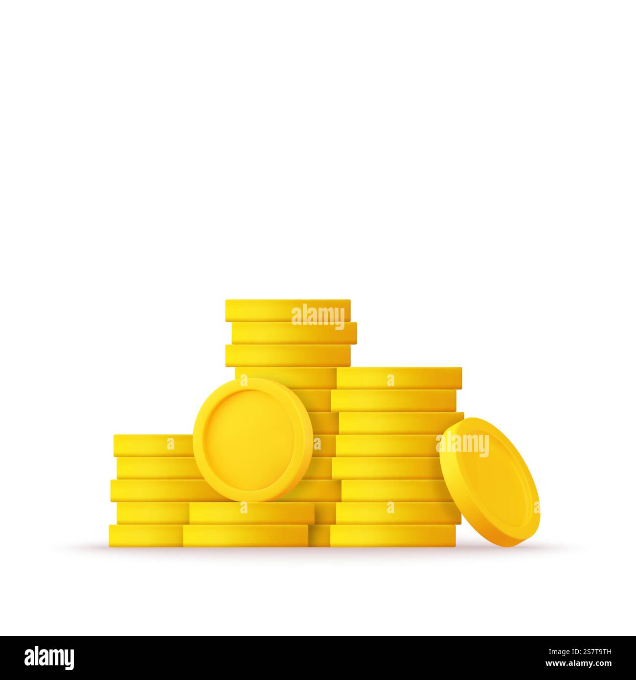 Icona della pila di monete dorate 3D. Simbolo del denaro contante. Stile minimalista risparmio di denaro e concetto di profitto degli investimenti aziendali. rendering 3d. Illustrazione vettoriale. Pila di monete 3d. Illustrazione Vettoriale