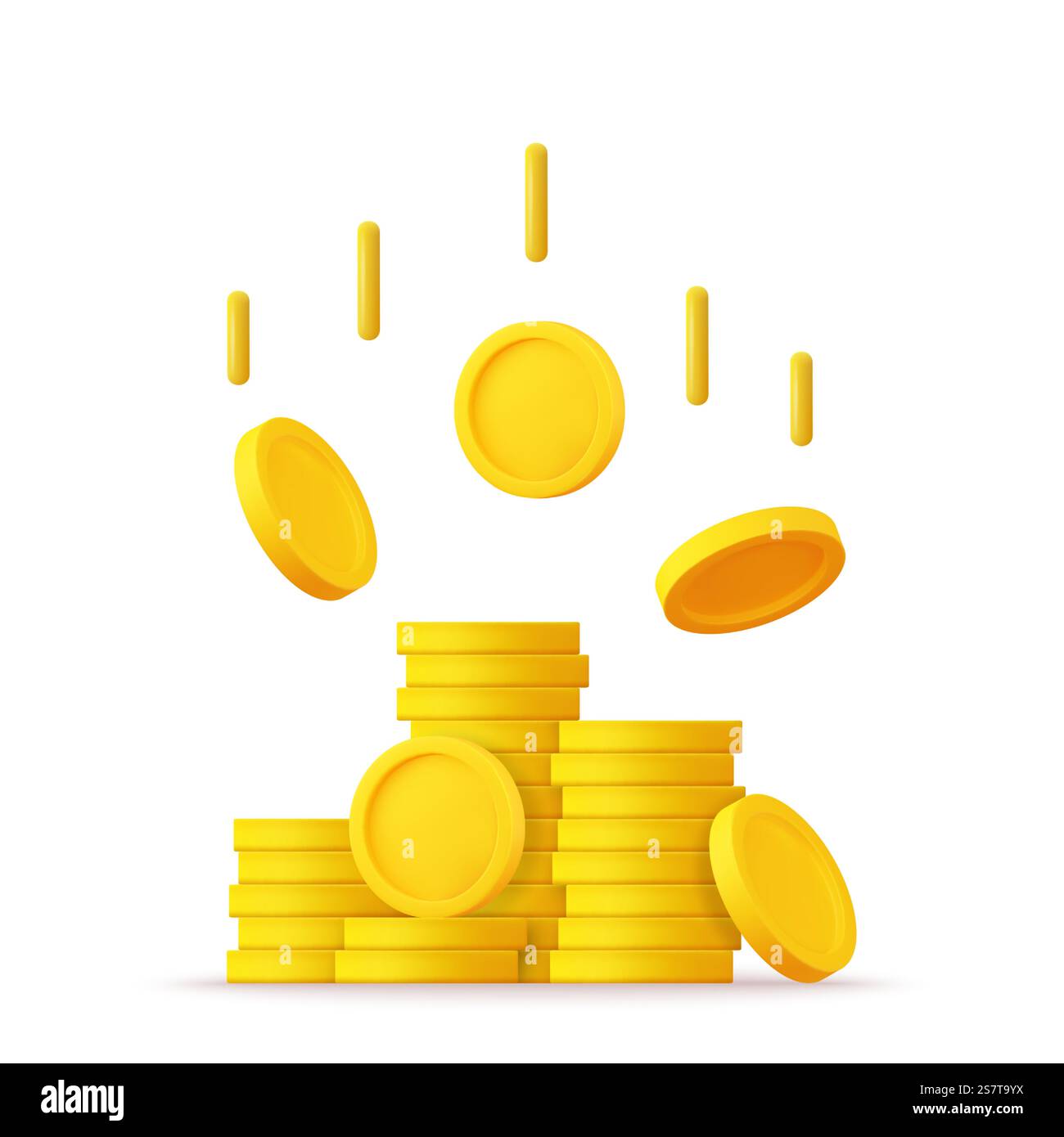 Icona pila 3D di monete d'oro. Segno di denaro dorato vuoto. Crescita, reddito, risparmio, investimenti. Simbolo di ricchezza. Successo aziendale. rendering 3d. Illustrazione vettoriale. Icona pila 3D di monete d'oro Illustrazione Vettoriale