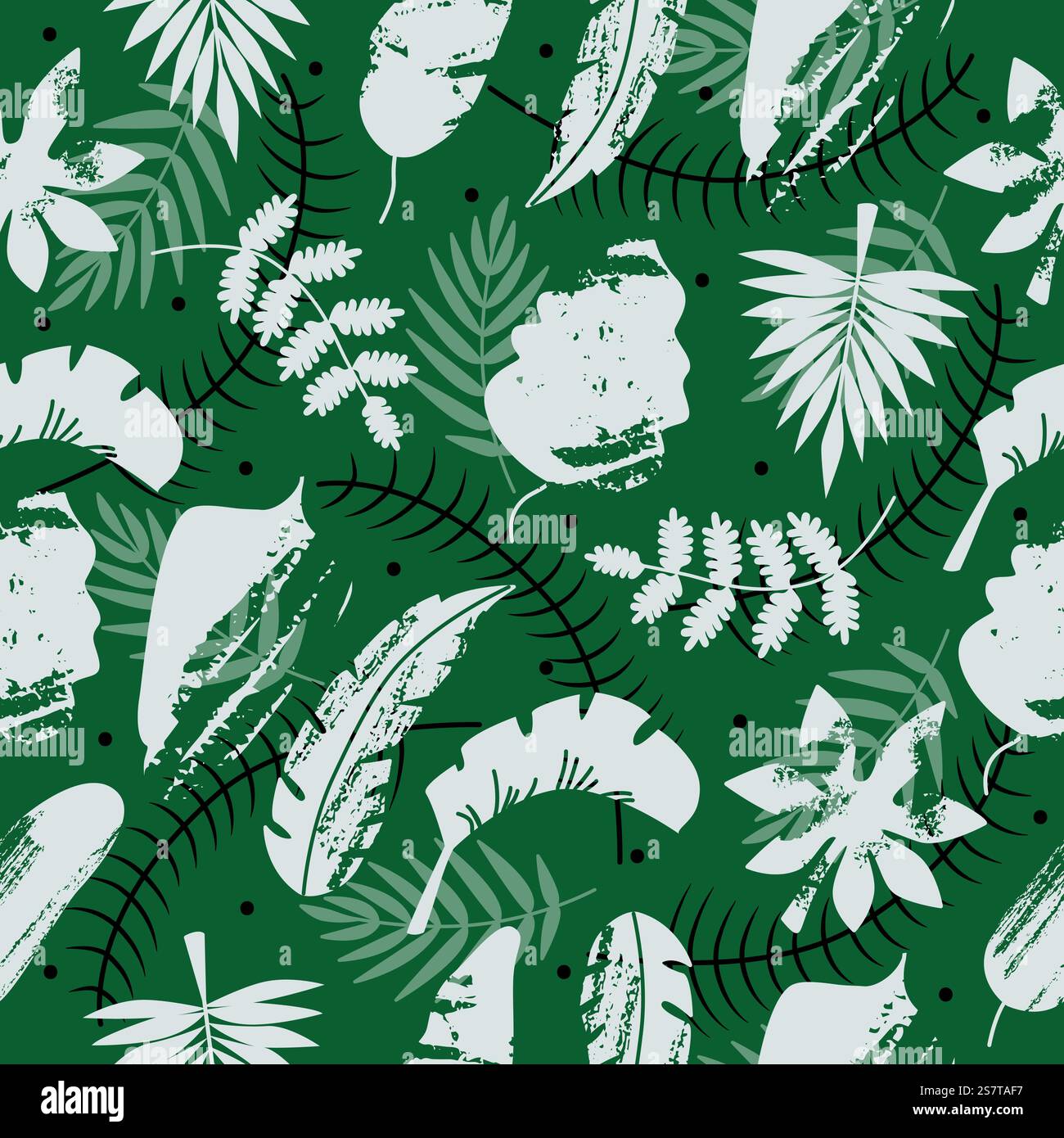 Le foglie tropicali creano un motivo senza cuciture. Stampa estiva in tessuto decorato, texture con foglie di palma sporche. Grunge la natura astratta e alla moda sfondo vettoriale neoterico con motivo a foglia illustrazione esotica senza cuciture. Le foglie tropicali creano un motivo senza cuciture. Stampa estiva in tessuto decorato, texture con foglie di palma sporche. Sfondo vettoriale neoterico con natura astratta e alla moda Illustrazione Vettoriale