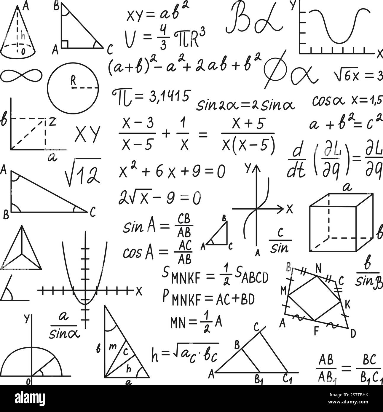 Doodle matematica, formula matematica e matematica scarabocchiare compiti. Vari grafici e forme geometriche, raccolta vettoriale neoterica di formule matematiche. Doodle matematica, formula matematica e matematica scarabocchiare compiti. Vari grafici e forme geometriche, raccolta di vettori neoterici con formula fisica Illustrazione Vettoriale