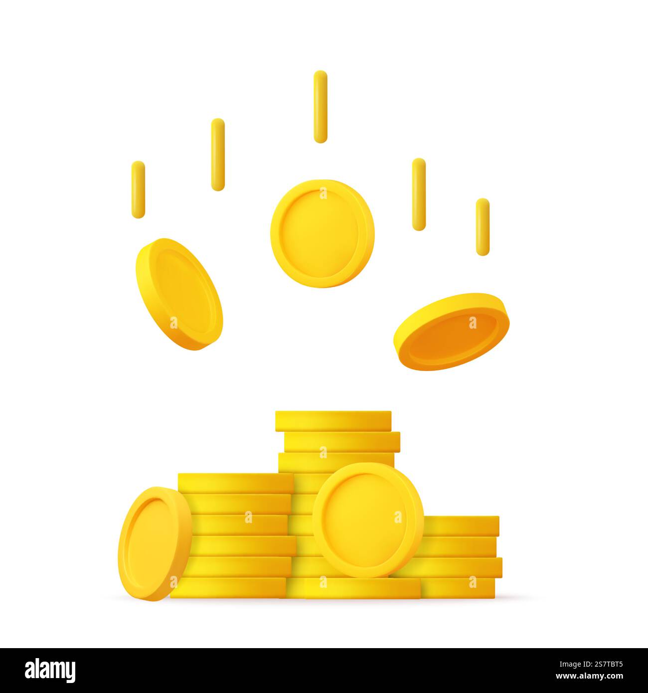 Icona pila 3D di monete d'oro. Segno di denaro dorato vuoto. Crescita, reddito, risparmio, investimenti. Simbolo di ricchezza. Successo aziendale. rendering 3d. Illustrazione vettoriale. Icona pila 3D di monete d'oro Illustrazione Vettoriale