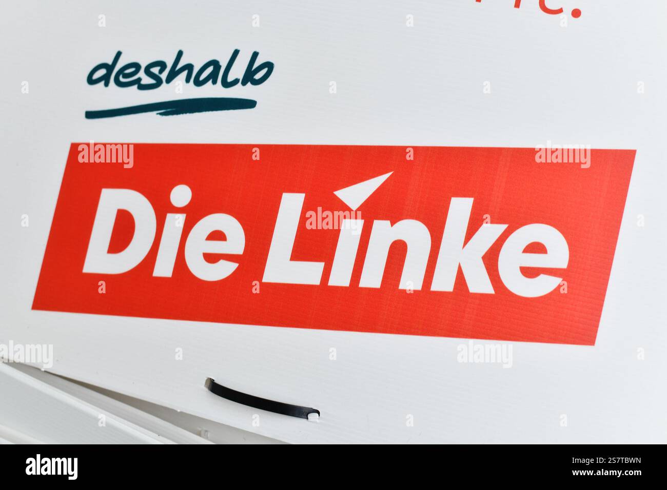 Germania - 1° gennaio 2025: Primo piano del logo del partito politico di sinistra "Die Linke" sul poster elettorale per le elezioni federali chiamato "Bundest Foto Stock