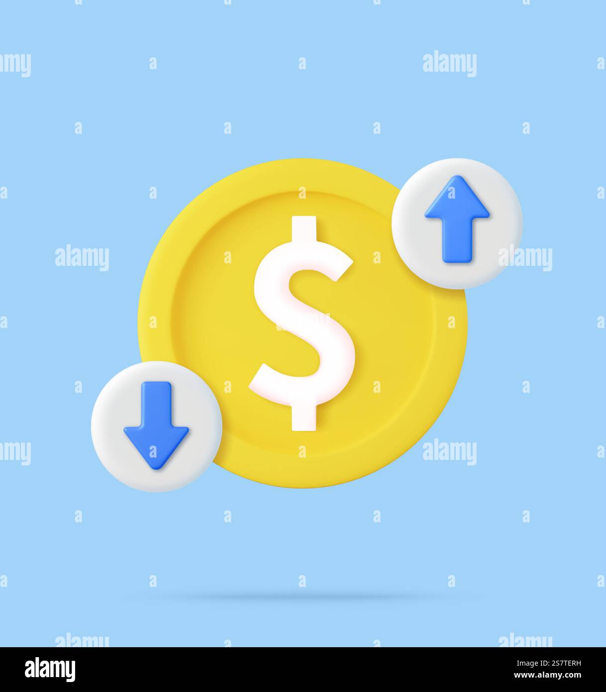 Costo 3d del dollaro con freccia giù e su. Moneta di dollaro con perdita o crescita. rendering 3d. Illustrazione vettoriale. Costo 3d del dollaro con freccia giù e su. Illustrazione Vettoriale