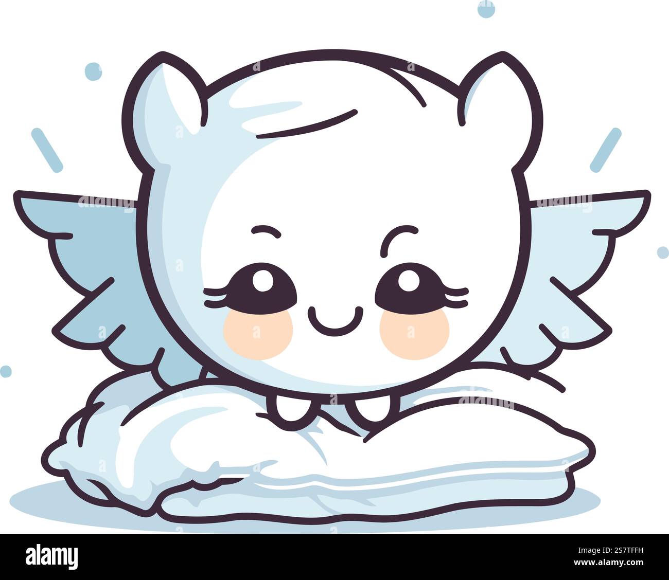 Carino angelo bianco dei cartoni animati seduto su una nuvola. Illustrazione vettoriale. Illustrazione Vettoriale