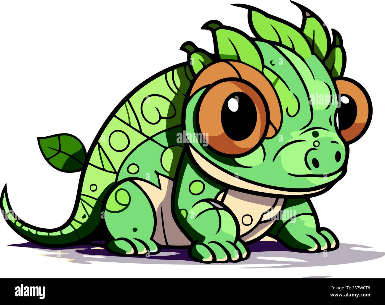 Carino camaleonte dei cartoni animati. Illustrazione vettoriale isolata su sfondo bianco. Illustrazione Vettoriale