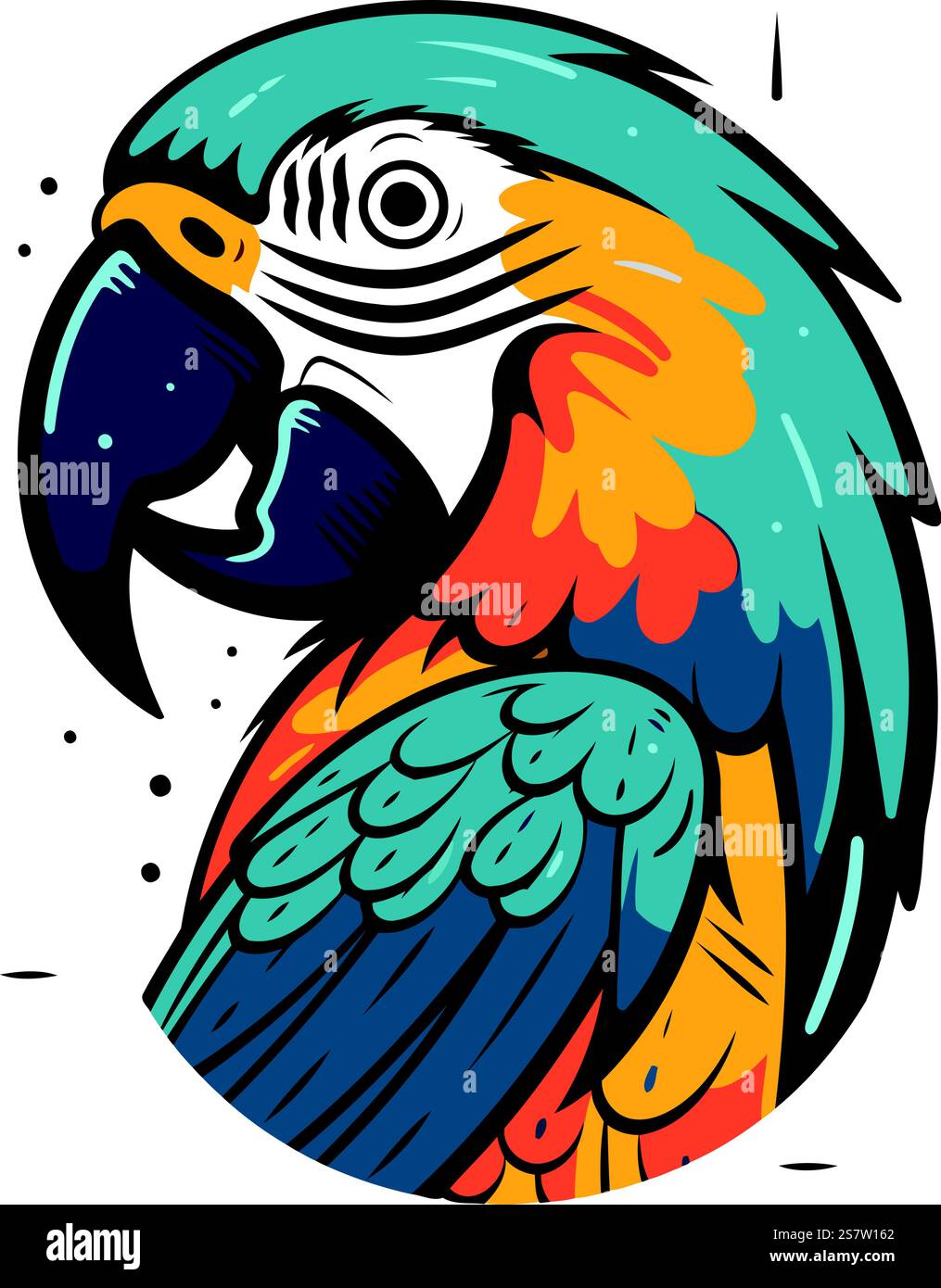 Testa di pappagallo di macaw colorata isolata su sfondo bianco. Illustrazione vettoriale. Illustrazione Vettoriale