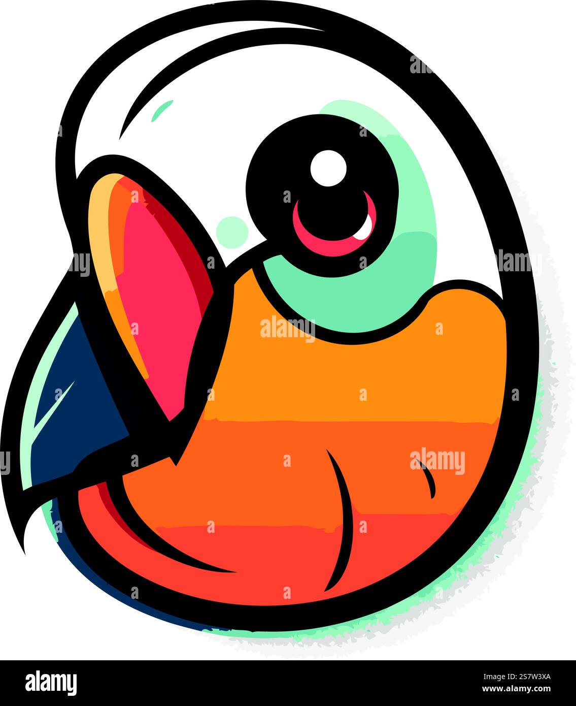 Simpatico adesivo per cartoni animati di pappagallo. Illustrazione vettoriale della testa del pappagallo. Illustrazione Vettoriale