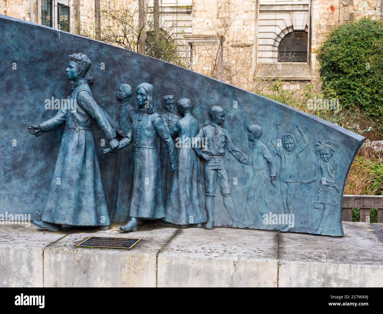 Christ's Hospital School Memorial, Christchurch Greyfriars Church Garden, The City of London, Londra, Inghilterra, Regno Unito, Gran Bretagna. Foto Stock