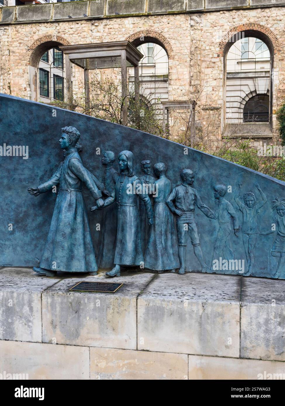 Christ's Hospital School Memorial, Christchurch Greyfriars Church Garden, The City of London, Londra, Inghilterra, Regno Unito, Gran Bretagna. Foto Stock