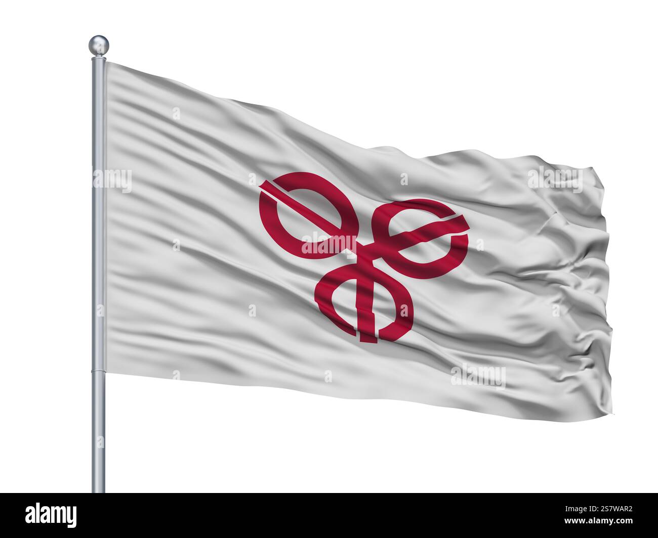 Soka città bandiera sul pennone, paese Giappone, nella prefettura di Saitama, isolato su sfondo bianco Foto Stock