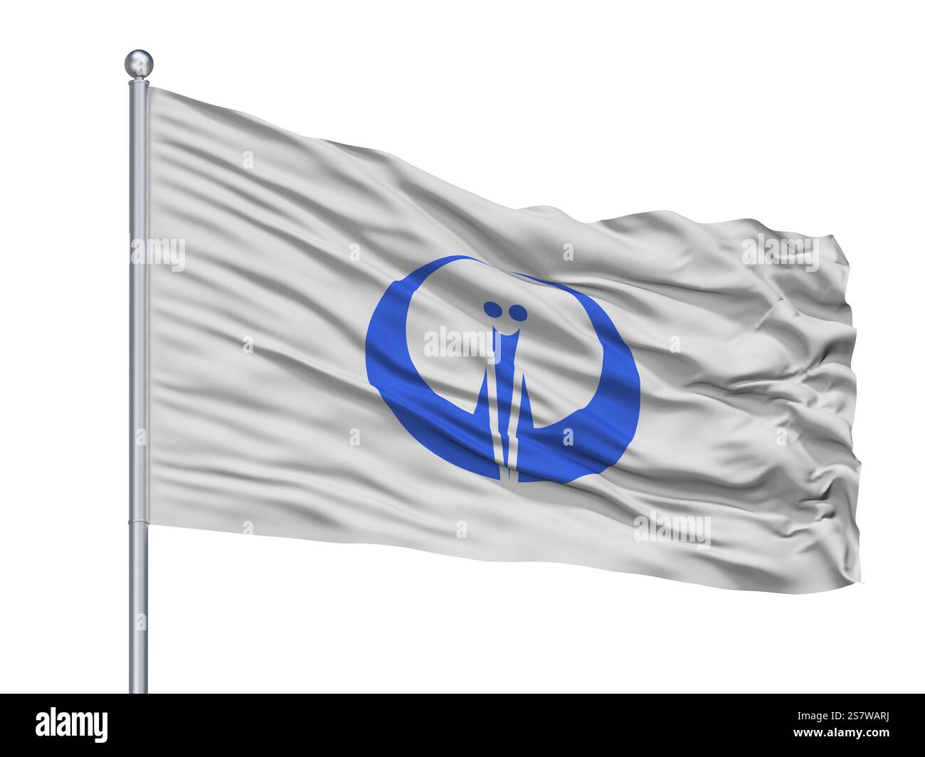 Città Tsurugashima bandiera sul pennone, paese Giappone, nella prefettura di Saitama, isolato su sfondo bianco Foto Stock