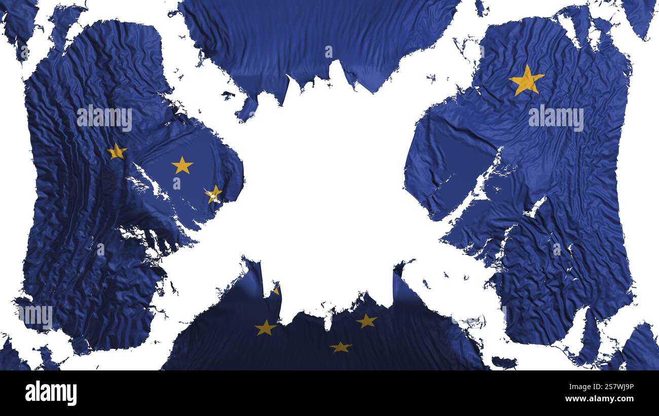 Bandiera strappata dello stato dell'Alaska che fluttua nel vento, su sfondo bianco, rendering 3d. Foto Stock