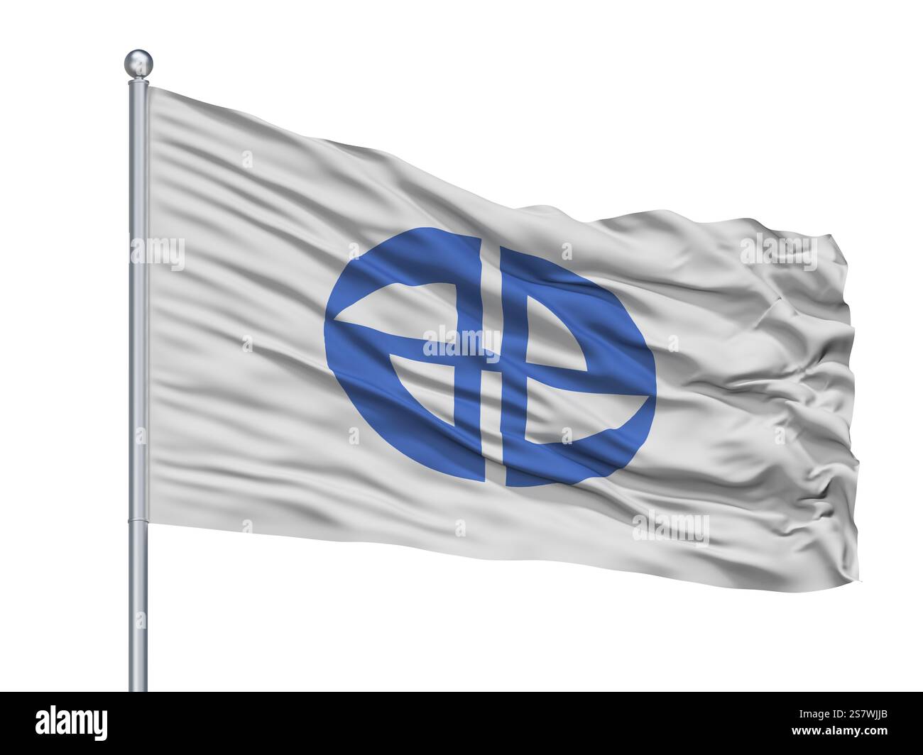 Miyoshi città bandiera sul pennone, paese Giappone, nella prefettura di Aichi, isolato su sfondo bianco Foto Stock