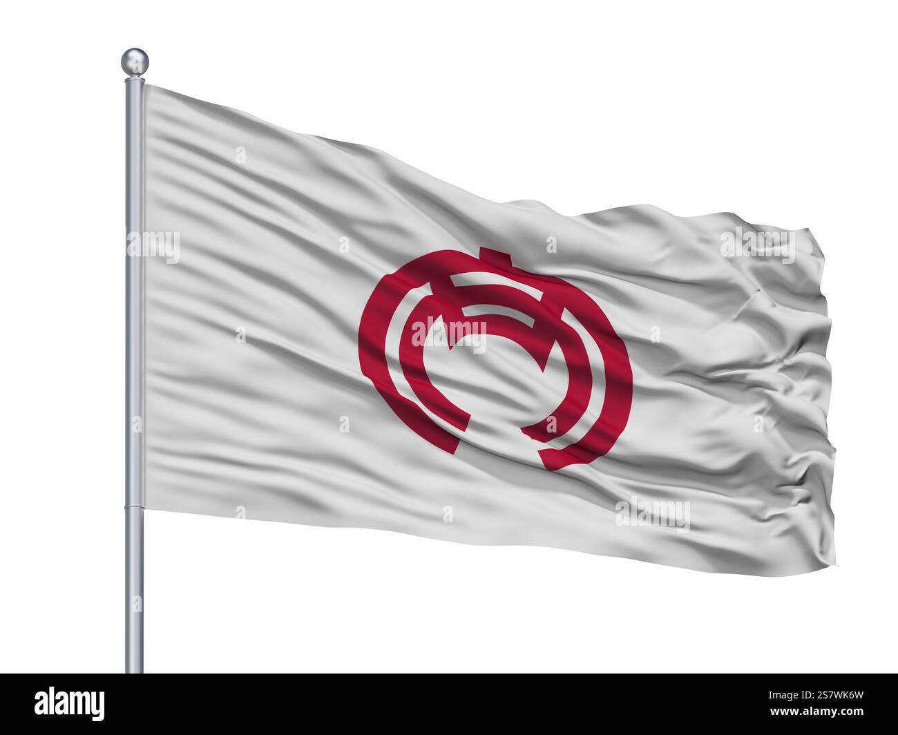 Anjo città bandiera sul pennone, paese Giappone, nella prefettura di Aichi, isolato su sfondo bianco Foto Stock