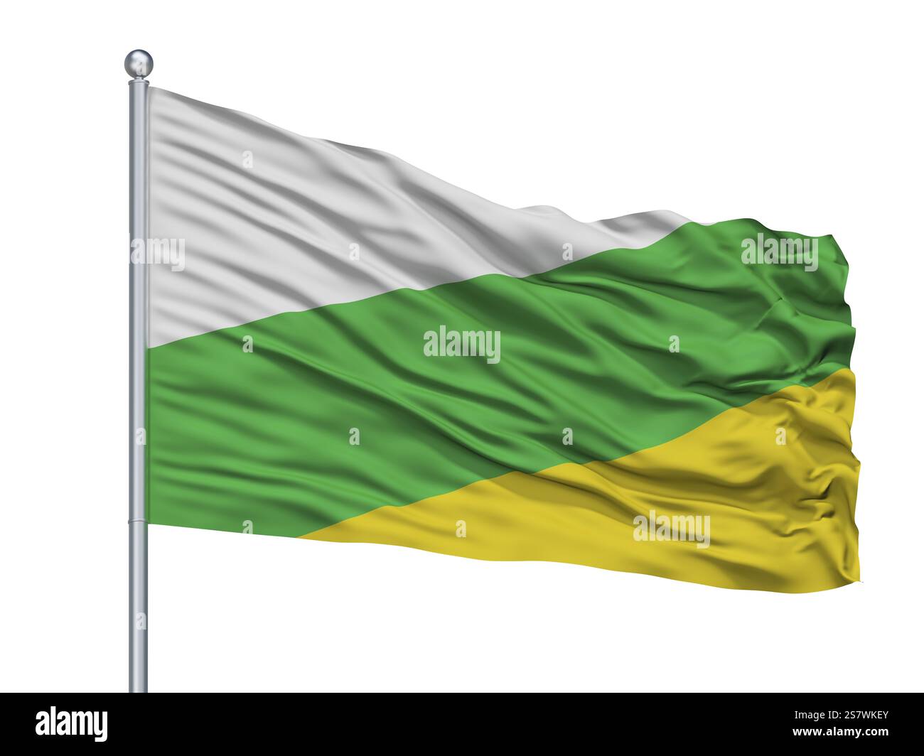 Sahagun City Flag on Flagpole, Country Colombia, Cordoba Department, isolato su sfondo bianco, 3D Rendering Foto Stock