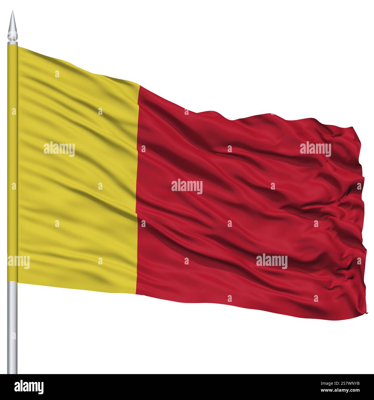 Città di Moroni bandiera sul pennone, la città capitale di Comore, volare nel vento, isolato su sfondo bianco Foto Stock