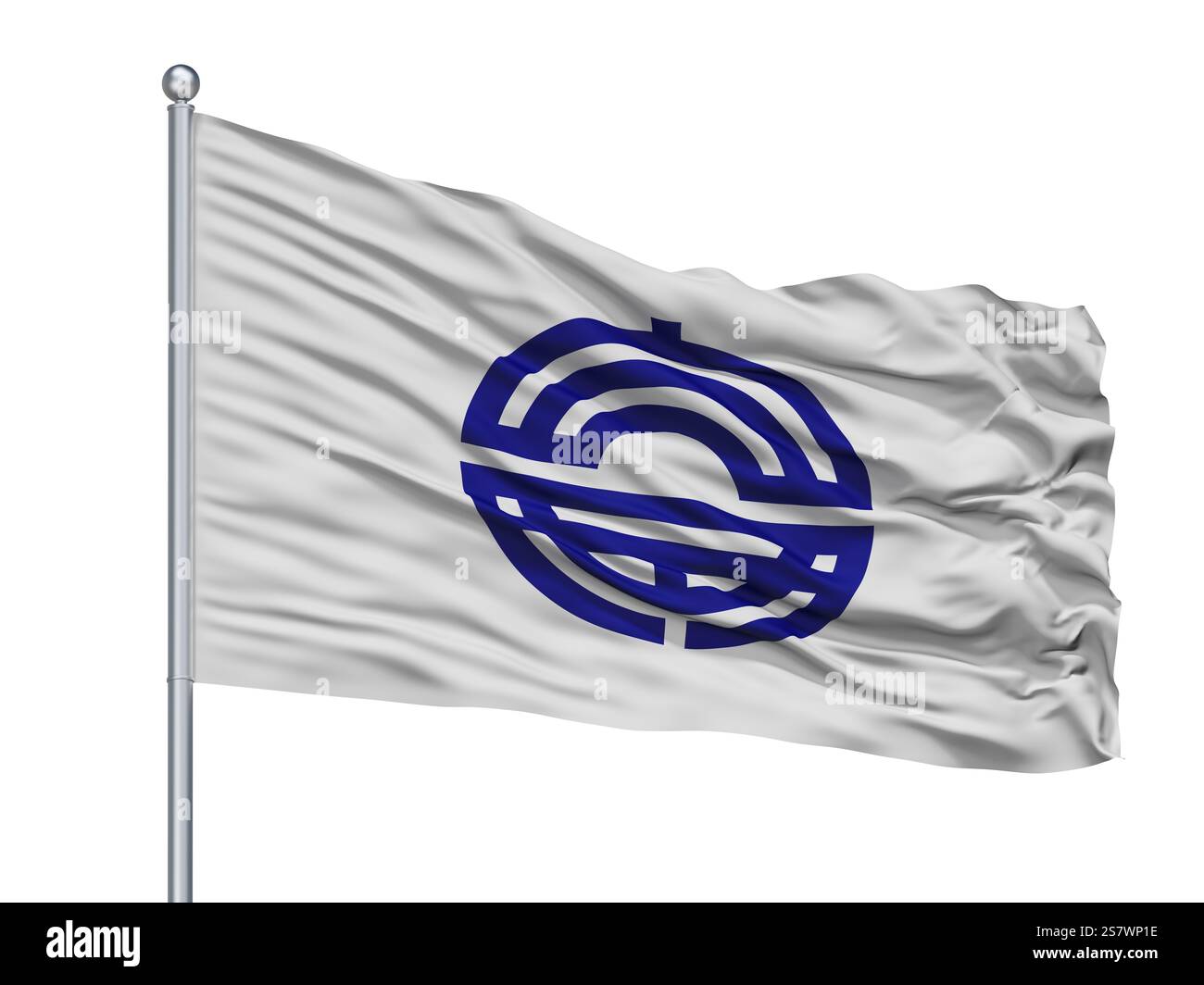 Città Shiraoka bandiera sul pennone, paese Giappone, nella prefettura di Saitama, isolato su sfondo bianco Foto Stock