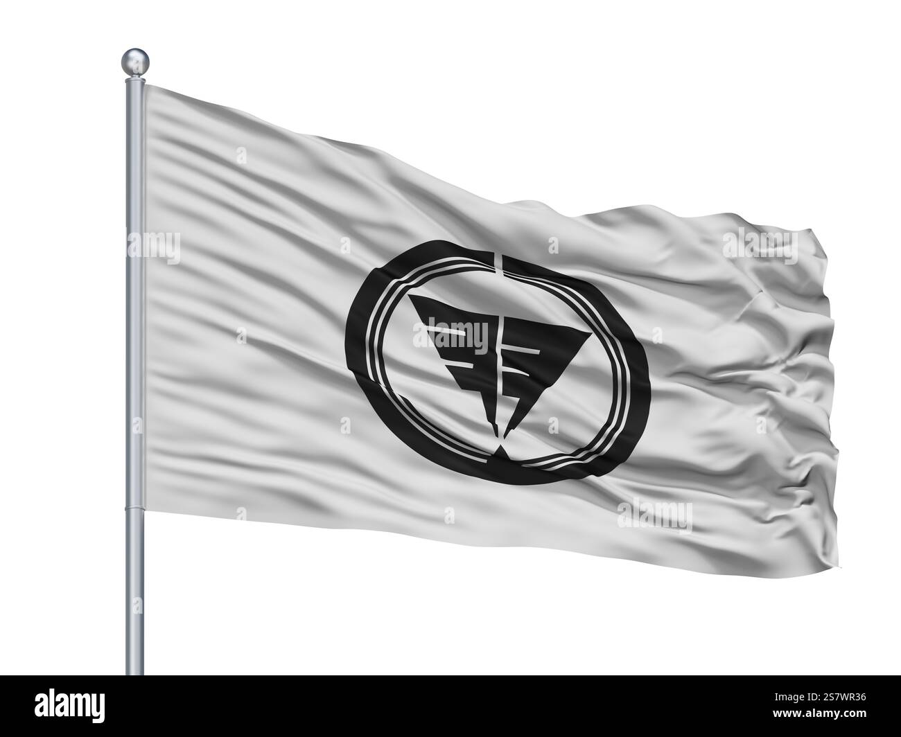 Città Hanyu bandiera sul pennone, paese Giappone, nella prefettura di Saitama, isolato su sfondo bianco Foto Stock