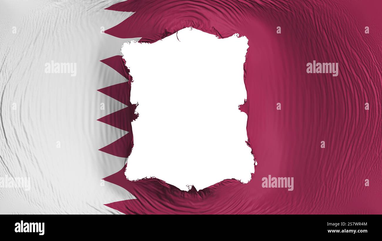 Foro quadrato nella bandiera del Qatar, sfondo bianco, rendering 3d. Foto Stock