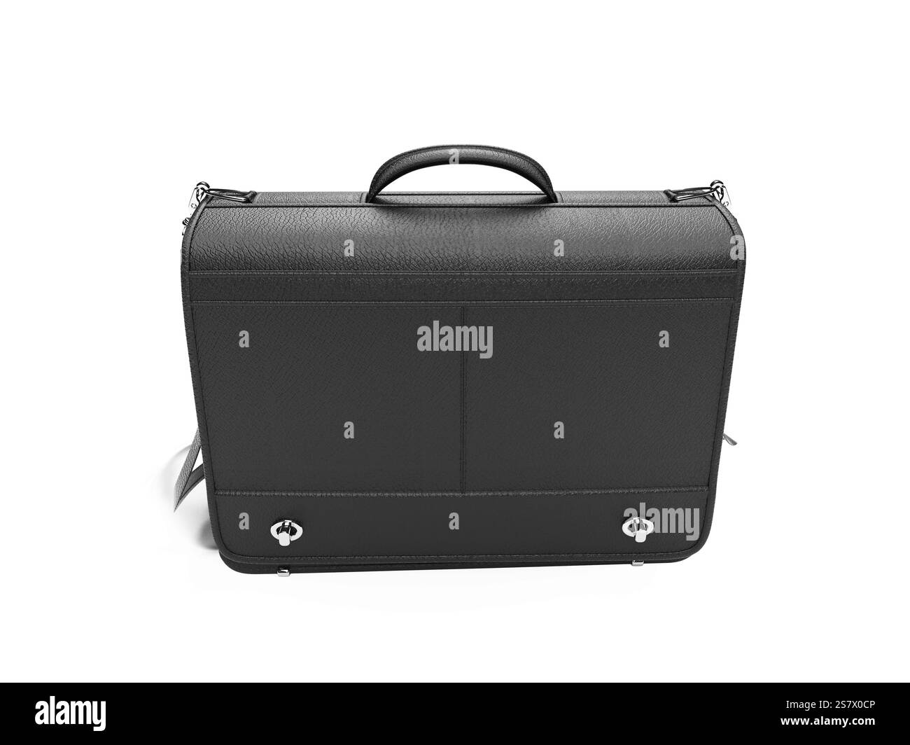 Borsa a mano isolata in pelle nera su bianco Foto Stock