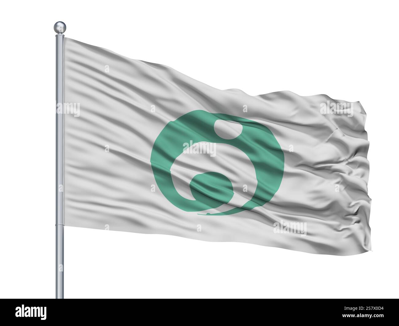 Stati Uniti d'America città bandiera sul pennone, paese Giappone, prefettura di Oita, isolato su sfondo bianco Foto Stock