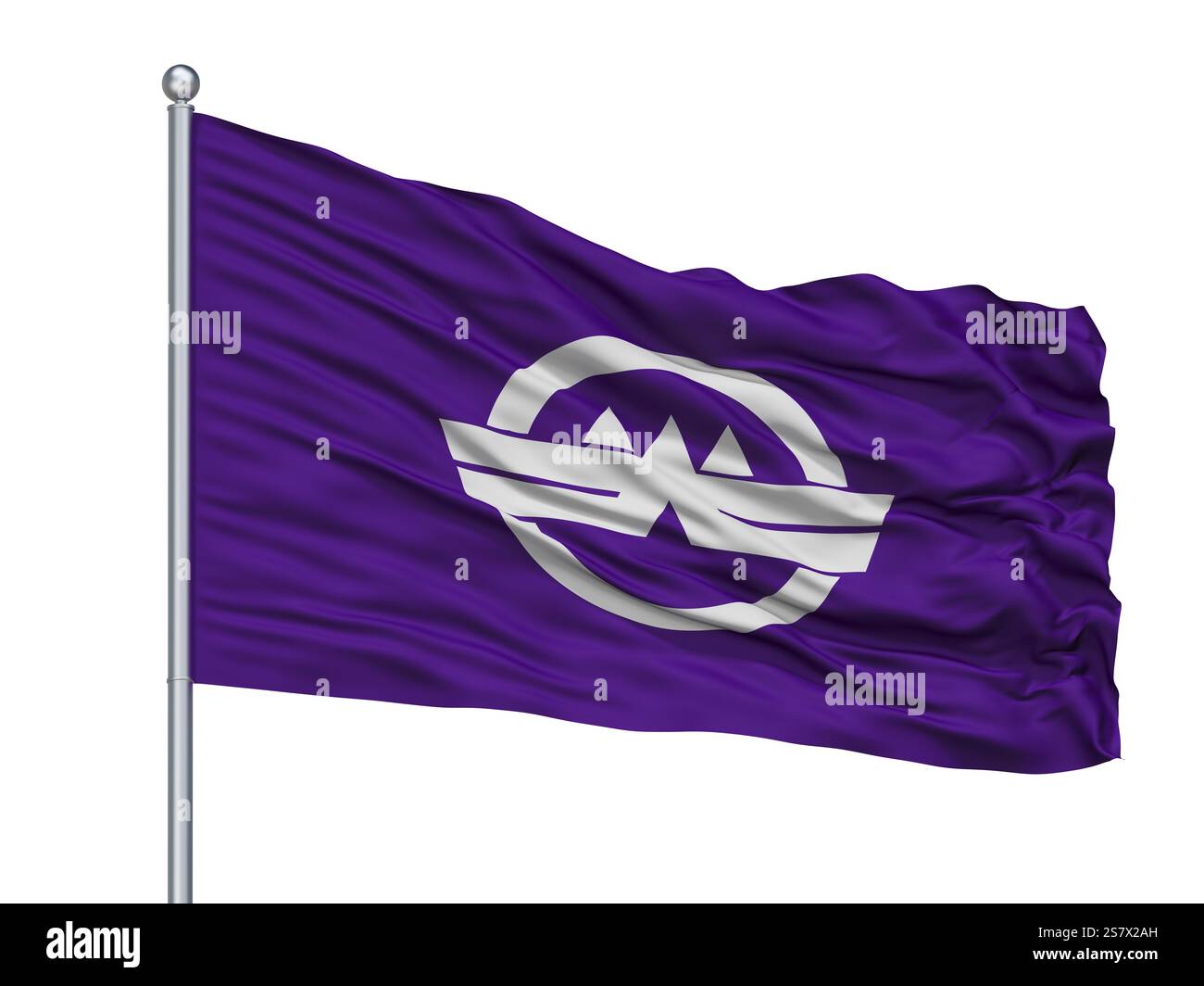 Wako città bandiera sul pennone, paese Giappone, nella prefettura di Saitama, isolato su sfondo bianco Foto Stock