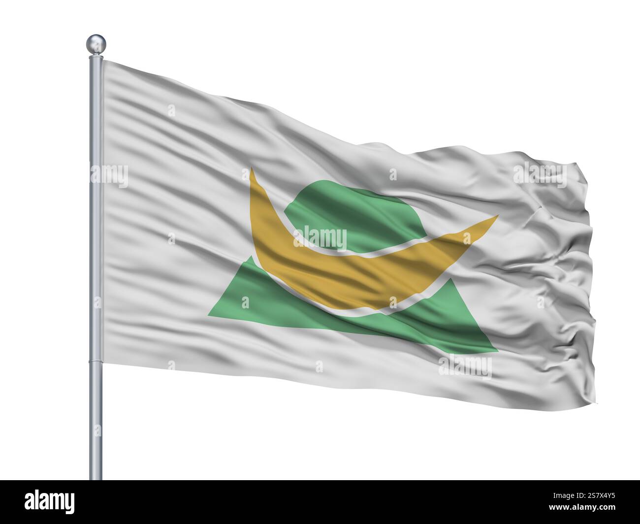 Città Shinshiro bandiera sul pennone, paese Giappone, nella prefettura di Aichi, isolato su sfondo bianco Foto Stock