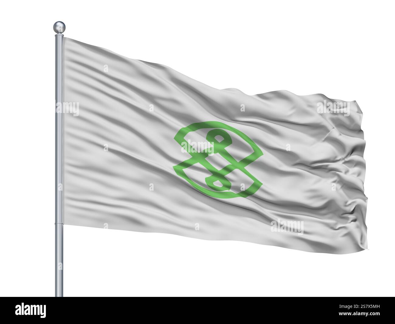 Città Iwakura bandiera sul pennone, paese Giappone, nella prefettura di Aichi, isolato su sfondo bianco Foto Stock