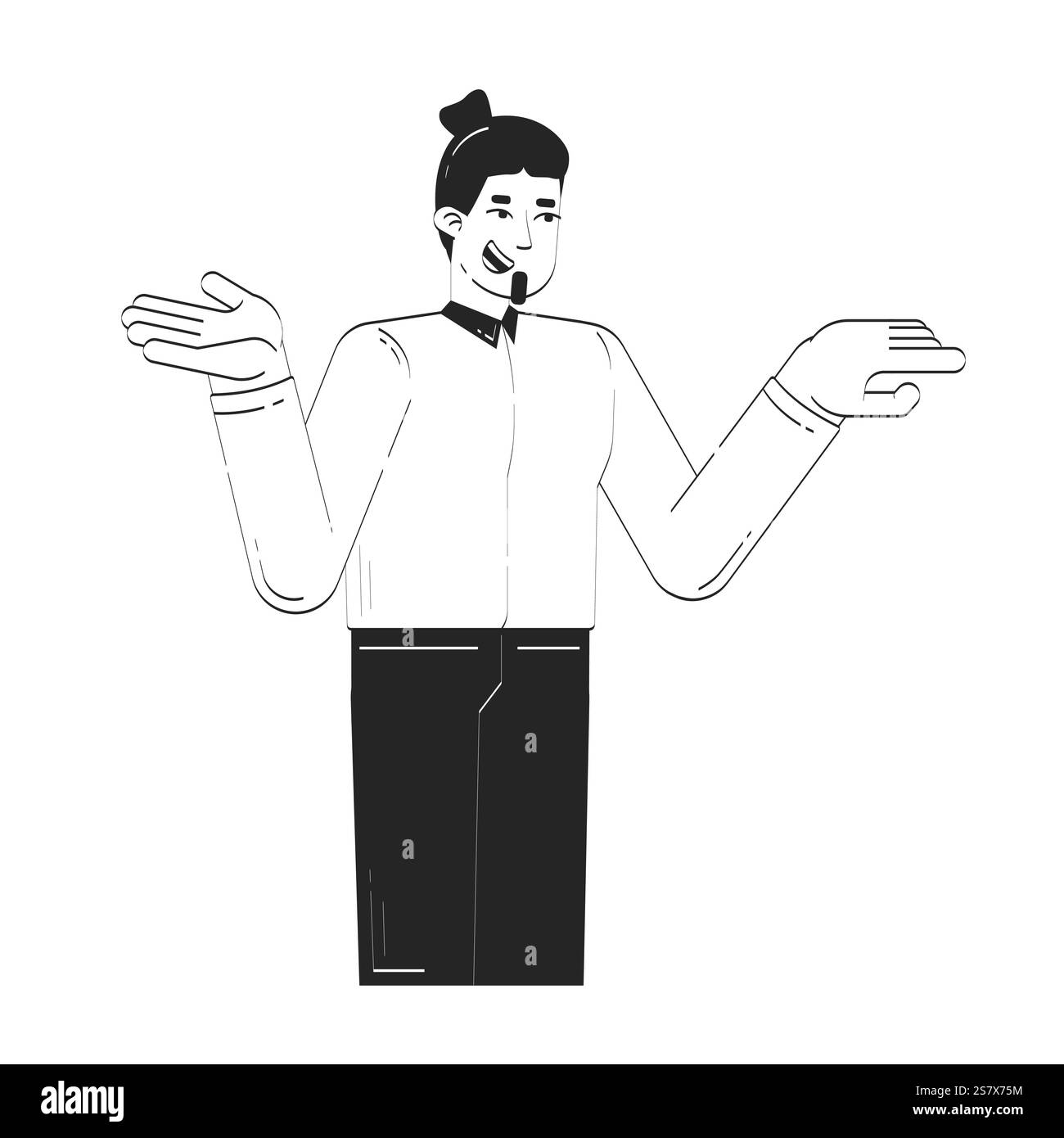 Uomo caucasico positivo che scaglia il doodle carattere lineare Illustrazione Vettoriale