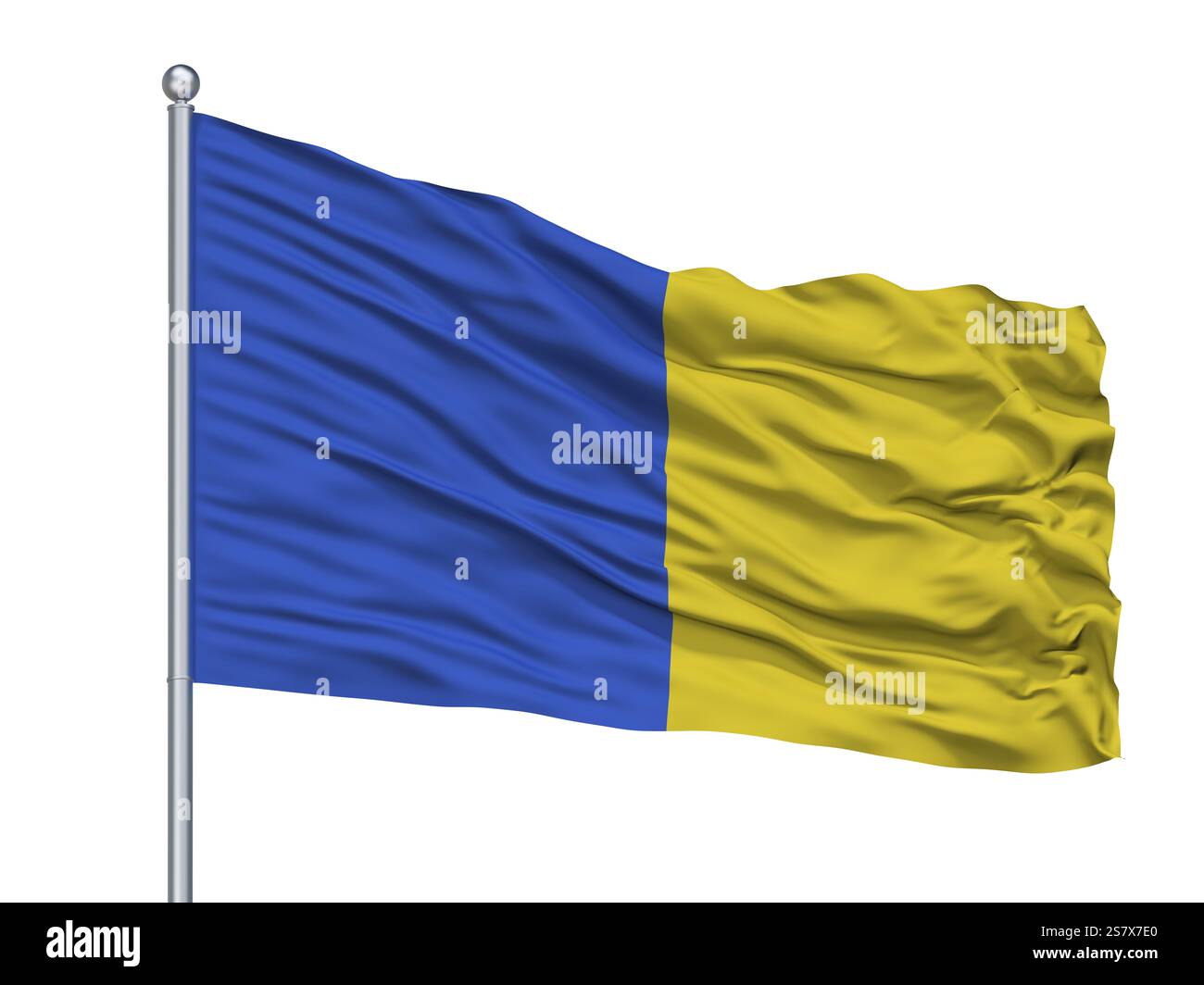 Saint Gilles Lez Bruxelles City Flag on Flagpole, Country Belgium, isolato su sfondo bianco, 3D Rendering Foto Stock